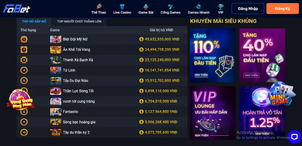 Ưu đãi nạp tiền hàng tháng tại 6ff1 link vào